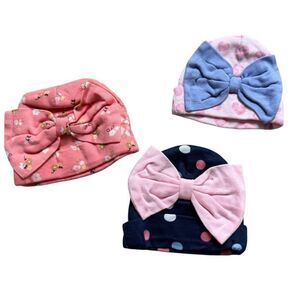 Brand New Gerber Baby Girls Bow Hats Beanies - Sz 0-6 mo
